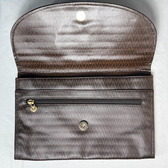 MARIO VALENTINO Vintage brown Monogram coated canvas Clutch purse